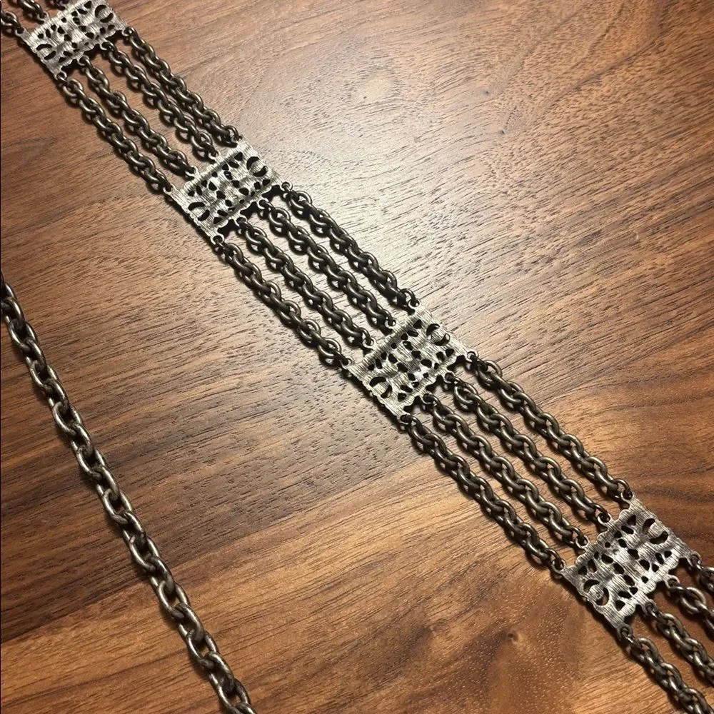 Gunmetal Silver Chain Belt with Rhinestones